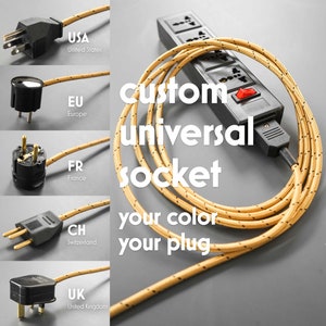 Universal Socket US UK EU | Custom Fabric Cable | Connector Plug IEC320 C13 | International Power Strip | Cloth Cord Extension | Home Gift