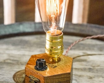Dimmbare Tischlampe TIMEBULB Dim | Bakelit Dimmschalter Tischleuchte Bettlampe Nachttischlampe | Gold Edison Dimmer Holz Hexagon | Geschenk