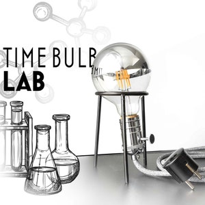 Led Tripod Table Lamp TIMEBULB LAB | Vintage Industrial Laboratory Home Lighting | Edison Steampunk Loft Chrome Socket E26 E27 Gift her him