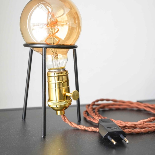 Led Tripod Table Lamp TIMEBULB LAB | Vintage Industrial Laboratory Home Lighting Edison Steampunk Loft Golden Socket E26 E27 Cloth Cord Gift