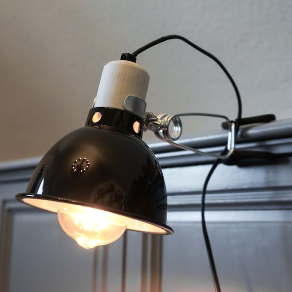 1/2/3 Lámpara de estante LED industrial TIMEBULB / Abrazadera de consola de aparador vintage / Pantalla reflectora de cordón de tela / Bombilla Steampunk Edison / Regalo Hygge