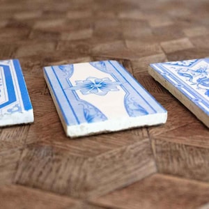 Real Antique Art Nouveau Coaster Set | Genuine Porcelain Ceramic Table Tile Coasters | French German 1900 Tableware Tiles | Tea Home Gift