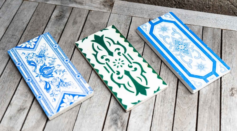 Real Antique Art Nouveau Coaster Set | Genuine Porcelain Ceramic Table Tile Coasters | French German 1900 Tableware Tiles | Tea Home Gift | Protect your table from hot desserts, dirt and scratches.
