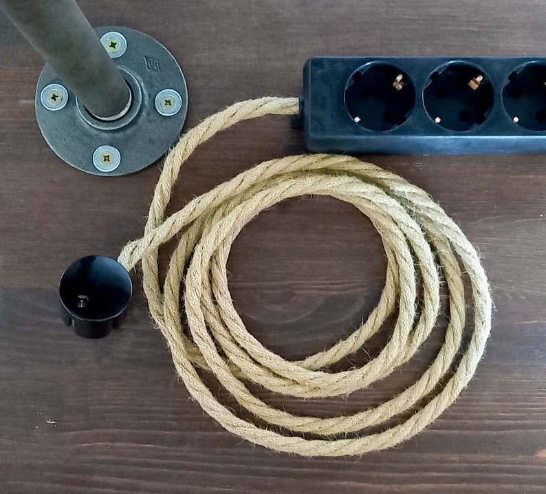 Hemp Cloth Cord Power Strip 3x 6x | Multiple Socket Extension Cable Hemprope | Textile Fabric | Jute Linen Muslin Rope | Europa Connector Strip | Black connector | Bakelite look Gadget Christmas Gift