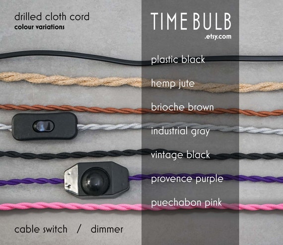 Fabric Lamp Cable | Custom Fitted Ready Wired Cloth Cord | DIY Repair Kit | +Switch | Multi Color Scale Price | Drilled 2 pin 0.75mm2 Copper