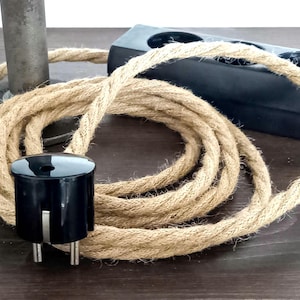 Hemp Cloth Cord Power Strip 3x 6x | Industrial Multiple Socket Extension Cable Hemprope | Textile Fabric Bakelite Look | Jute Linen Rope EU