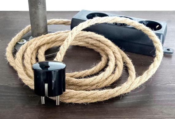 Hemp Cloth Cord Power Strip 3x 6x | Industrial Multiple Socket Extension Cable Hemprope | Textile Fabric Bakelite Look | Jute Linen Rope EU
