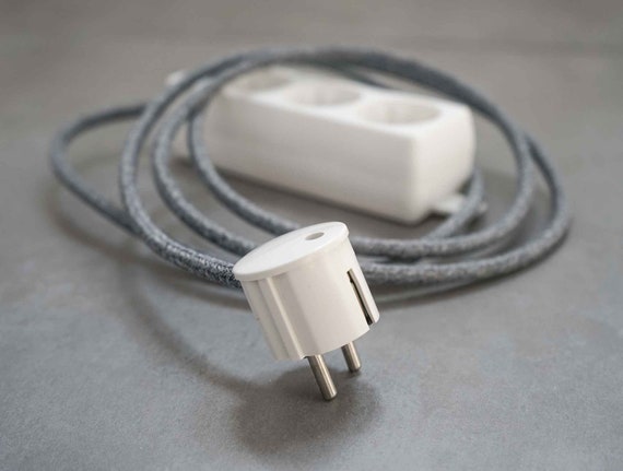 Custom 3 Cloth Cord Power Strip | Multiple Socket Extension Textile Fabric Cable | Retro Vintage White Connector Bakelite | Home Gift Gadget