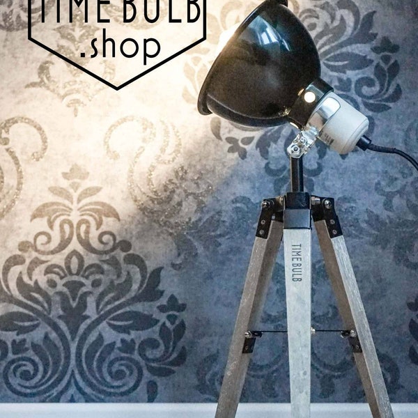 Lampadaire LED sur trépied sur mesure TIMEBULB | Table de chevet avec cordon en tissu, lampe de lecture, table de chevet, loft, bureau à domicile, lumière créative, bricolage, cadeau