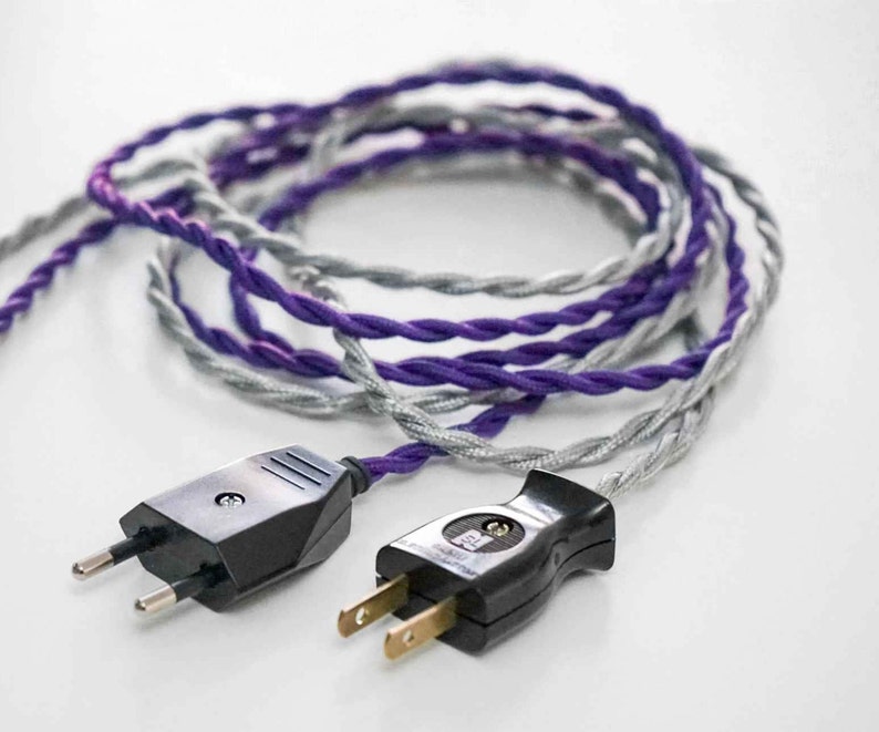 TV Cable US UK Euro Plug C7 Radio Printer PlayStation Ps5 Xbox Mains Braided Cloth Hemp Cord Fabric 5ft Power Supply Textile Wire Gift Provence Purple