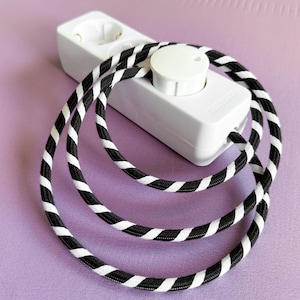 Cloth Cord Custom Power Strip 3x | Multiple Socket Extension Textile Fabric Cable | Retro Vintage White Connector Bakelite Home Gift Gadget