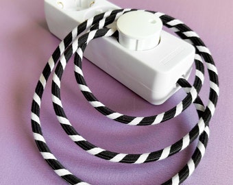 Cloth Cord Custom Power Strip 3x | Multiple Socket Extension Textile Fabric Cable | Retro Vintage White Connector Bakelite Home Gift Gadget