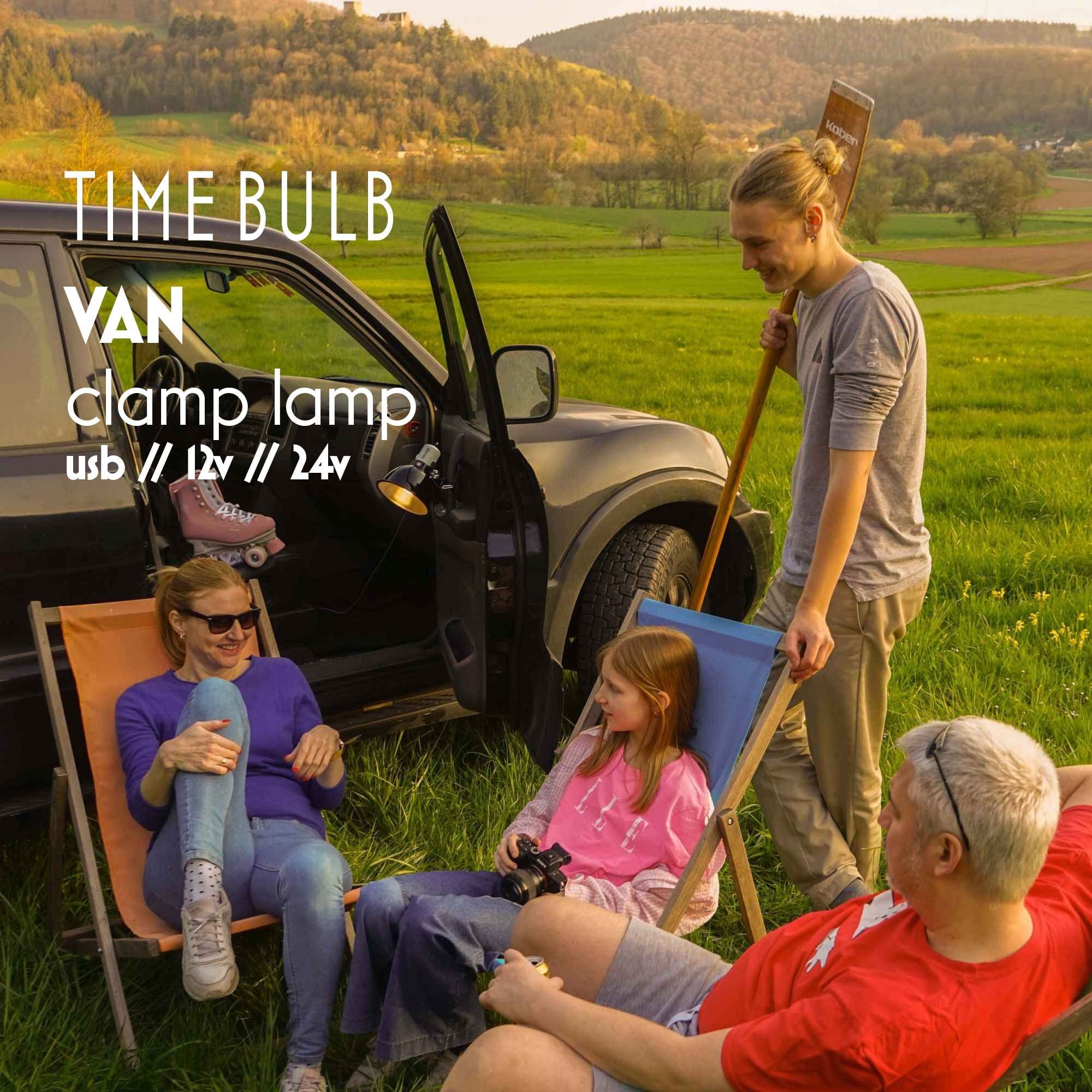 Lampe à pince pour voiture 12 V 24 V TIMEBULB | Projecteur Boho pour camping-car | Studio d'atelier de passe-temps industriel rétro vintage | Gadget de voyage à LED pour camion et bus