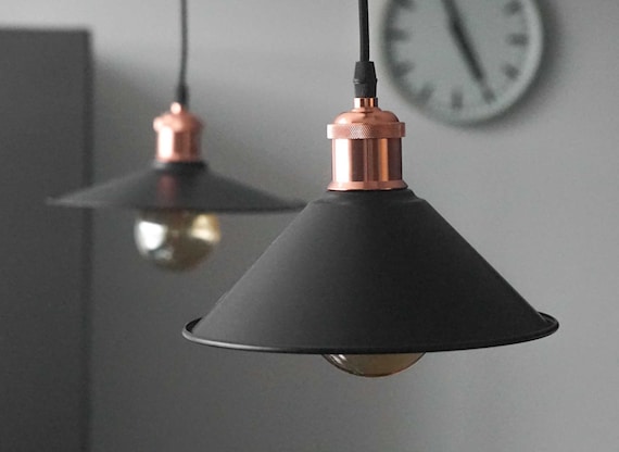 Copper Style Pendant Lamp Set TIMEBULB CONE | Led Vintage Industrial Design Kitchen Bar Ceiling Light | Matte Black Retro Factory Shade Home