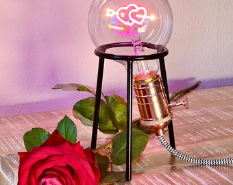 Led Laboratory Heart Lamp TIMEBULB LAB | Vintage Industrial Home Table | Loft Rosegold Copper Socket E26 E27 | Gift her him Chemist Tripod