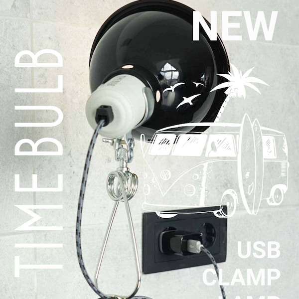 Usb Led Clamp Lamp TIMEBULB | Boho Camper Van Spotlight Retro Vintage Photographer | Car Truck Bus Travel Gadget | Caravan Surf Vanlife Gift