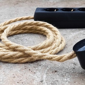 Hemp Cord Power Strip | 3x 6x Multiple Socket Extension Cloth Cable Hemprope | Textile Fabric | Bakelite Look | Jute Linen Muslin Rope Gift