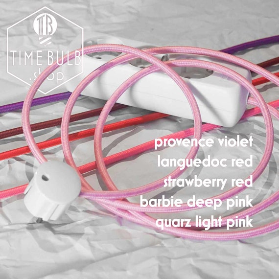 Pink Tones Cloth Cord Power Strip | Multiple Socket Extension Textile Fabric Cable Retro Vintage White Connector | Home Gift for her Gadget