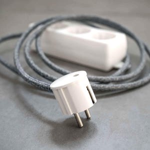Custom 3 Cloth Cord Power Strip | Multiple Socket Extension Textile Fabric Cable | Retro Vintage White Connector Bakelite | Home Gift Gadget