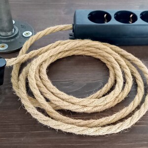 3x 6x Hanfseil Kabel Steckerleiste | Dreifach- / Mehrfach-Steckdose | Verlängerungskabel Hanfkabel Stoffkabel Textilkabel | Stecker Kunststoff schwarz | Bakelit Optik | Hanf Jute Hemp Rope Cable Cord