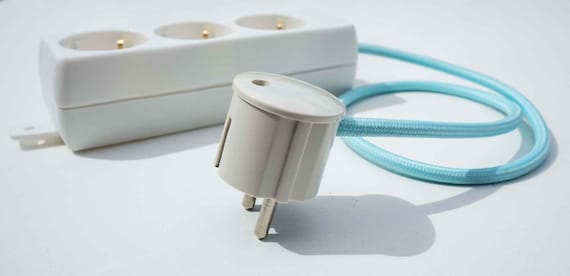 Custom Cloth Cord Power Strip 3 | Multiple Socket Extension | Textile Fabric Cable | Retro Vintage White Connector Bakelite Home Gift Gadget