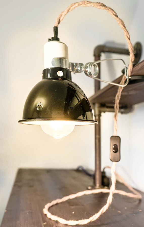 Drilled Hemp Cord Clamp Lamp TIMEBULB Vintage Industrial Led Spot