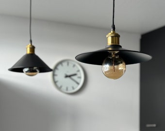 Ensemble de lampes à suspension rétro dorées TIMEBULB CONE | Plafonnier LED vintage pour bar de cuisine design industriel | Abat-jour d'usine cuivré noir mat
