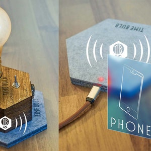 Qi KIT: Cordless Lamp + Charger Plate by TIMEBULB | Wireless Led Table Light PLUS Qi charging pad | Present Friend Gift home boho accu gold