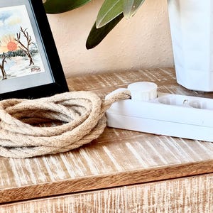 Hemp Cord Power Strip | 3x Multiple Socket Extension Cloth Cable Hemprope | Textile Fabric | White Bakelite Look Jute Linen Muslin Rope Gift