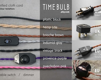 Black Friday Fabric Lamp Cable +Plug +Switch | Custom Fitted Ready Wired Cloth Cord | Bulk Ware Scale Price | Drilled 2 pin 0.75mm2 Copper