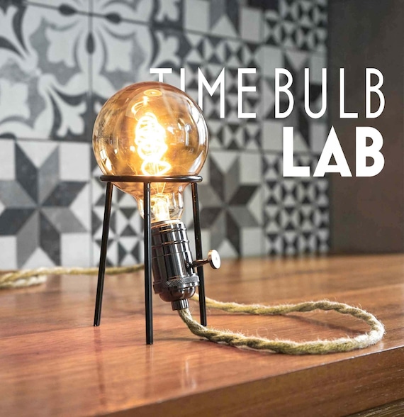 Led Laboratory Tripod Table Lamp TIMEBULB LAB | Vintage Industrial Home Edison Steampunk Loft Gunblack Socket E26 E27 | Gift her him Chemist