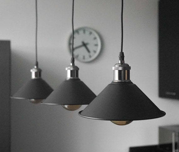 Matte Black Pendant Lamp Set TIMEBULB CONE | Led Vintage Industrial Design Kitchen Bar Ceiling Light | Copper Style Retro Factory Shade Home