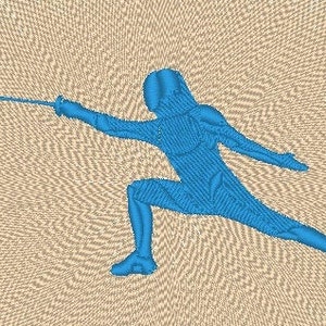 Desenho de bordado de esgrimista (estilo clássico), roupa esportiva de esgrima (tamanhos pequeno e grande) (arquivo digital)
