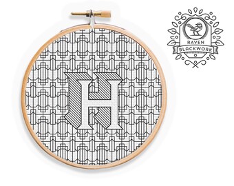 Blackwork Embroidery Pattern - Letter H Embroidery Pattern - Unique Blackwork Pattern of H Monogram/ Blackwork Alphabet / Blackwork Font