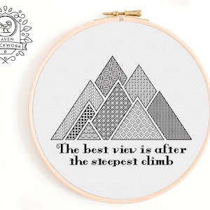 Blackwork Stickmuster - Berge Stickmuster - Einzigartiges Blackwork Muster der Landschaft / Positivity Blackwork / Blackwork Chart