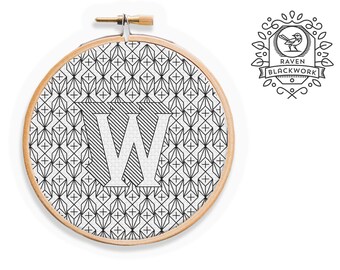 Blackwork Embroidery Pattern - Letter W Embroidery Pattern - Unique Blackwork Pattern of W Monogram/ Blackwork Initials / Blackwork Font