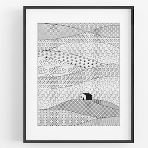 Blackwork Stickmuster - Landschaft Stickmuster - Einzigartiges Blackwork Muster von Windy Day / Fjord Blackwork / Blackwork Chart