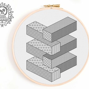 Blackwork Embroidery Pattern - Impossible Geometry Embroidery Pattern - Unique Blackwork Pattern of Infinite Geometry and Fill Patterns