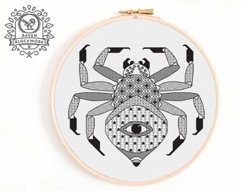 Spider Blackwork Embroidery Pattern – Creepy Goth Design (PDF Pattern)
