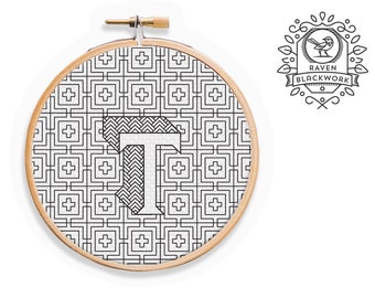 Blackwork Embroidery Pattern - Letter T Embroidery Pattern - Unique Blackwork Pattern of T Monogram/ Blackwork Initials / Blackwork Font