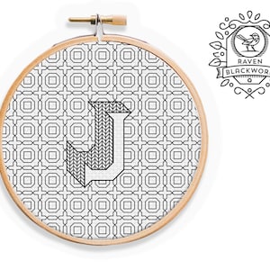 Blackwork Embroidery Pattern - Letter J Embroidery Pattern - Unique Blackwork Pattern of J Monogram/ Blackwork Alphabet / Blackwork Font