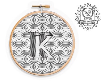 Blackwork Embroidery Pattern - Letter K Embroidery Pattern - Unique Blackwork Pattern of K Monogram/ Blackwork Alphabet / Blackwork Font