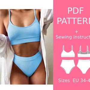 Pattern Set of underwear, High-rise panties and bodice, Swimsuit pattern, pattern of underwear, Top and panties pattern for women