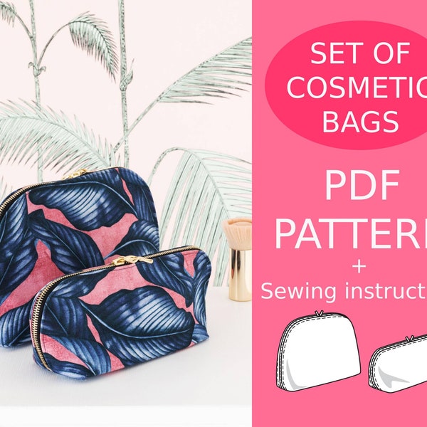 Cosmetic bag set pattern, Set of cosmetic bags, Bag pattern, DIY bag, Women's patterns, Sewing pattern, PDF pattern, bag with your hands