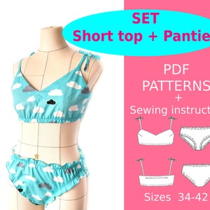 Set Short top and Panties, Cropped top pattern, Panties pattern, Women's panties pattern, Women's pajamas pattern, Crop top pattern