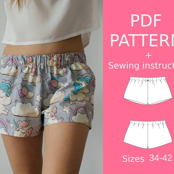 Pattern of women's shorts without side seam, Pattern of cotton shorts, Pattern shorts, Easy sewing pattern, Pattern of home shorts, pajamas