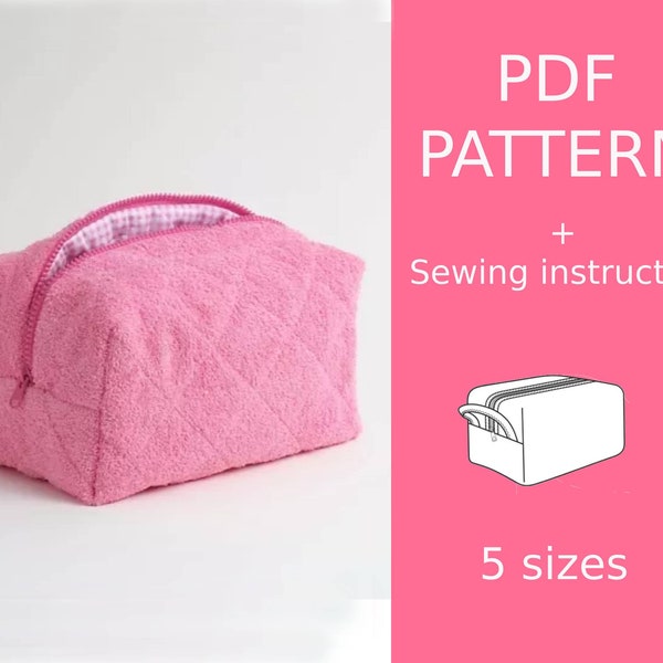 Cosmetic bag pattern, Pencil case pattern, pattern of the bag, Pattern of cosmetic bags of 5 sizes, Pattern for beginners, PDF pattern
