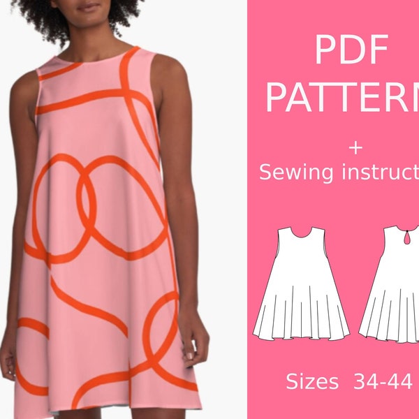 Trapeze dress sewing pattern, Dress Pattern, A-line dress pattern, Sewing pattern, Sewing pattern women, pattern for beginners, PDF pattern