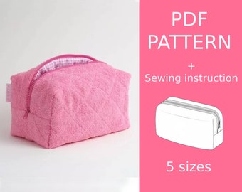 Patroon van cosmetische tas, patroon van etui, patroon van de tas, patroon van cosmetische tassen van 5 maten, patroon voor beginners, PDF-patroon