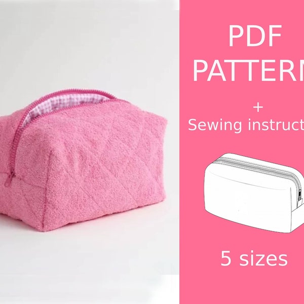 Cosmetic bag pattern, Pencil case pattern, pattern of the bag, Pattern of cosmetic bags of 5 sizes, Pattern for beginners, PDF pattern